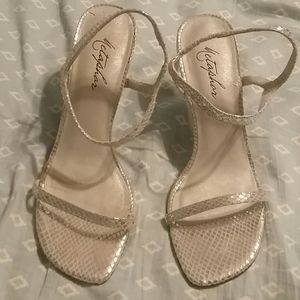 Silver metallic slip strap low heel